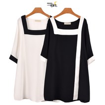 마마걸 찰린배색BL 빅사이즈블라우스 큰사이즈 중년여성 30대 40대 큰사이즈 반팔블라우스 빅사이즈신상