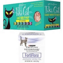 번들: Tiki Cat Queen Emma Luau 그레인 프리 통조림 식품 Purina Pro Plan 수의학 다이어트 FortiFlora Probiotic 위장 지원 고양이 보충제