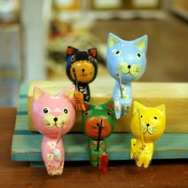 낚시 고양이 인형 5마리셋트 가족 목각 장식 소품 집 매장 꾸미기 카페 인테리어 현관 거실