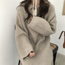 모노위크 당일배송 500개판매 데일리 코지 도톰 버튼 카라넥 루즈핏 롱 니트원피스