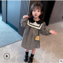 체크무늬 봄 가을 여아 긴팔 드레스