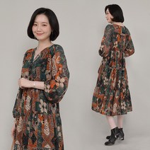 애비뉴투지 엄마옷 바로크 쉬폰 허리끈 여성 봄 가을 롱 긴팔 원피스 O09206 50대 60대 중년여성