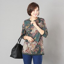 모슬린 여성 엄마옷 모슬린 반해버린 배색플라워티셔츠 FTS710915 마담/미시옷/중년여성의류/빅사이즈/40대/50대/60대여성옷