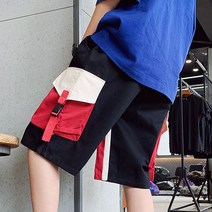 Joyce shop 오래달리기 카고 바지 팬츠 남성 남자 면 반 건빵 밴딩 여름 편한 포켓 라벨 카모 힙합 캐주얼 데일리 밀리터리 5부 배색 모던 심플 린넨