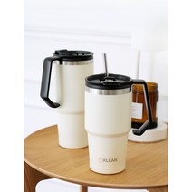 위클린 그립감좋은 손잡이 일체형 기능성 빨대 내장 핸들텀블러 보온보냉 휴대용 대용량, 900ml, 그레이