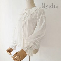 [Myshe]봄 심플 패션 블라우스 여성 프릴카라 긴소매 셔츠 juan301Y3