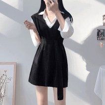 마이블링 [3color/허리끈] 브이넥 레이어드 민소매 나시 조끼 리본 니트 롱원피스 하객 데이트