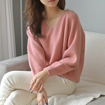 데일리앤 여자 파우더 루즈핏 나그랑 브이넥 니트