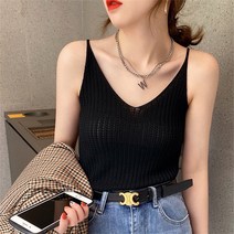 니트나시 이너 브이넥에 타이트한 민소매 탑 입기 하늘비즈 A31 B525A805