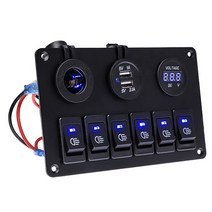 6 갱 LED 스위치 패널 12V 전원 콘센트 USB 충전기 3.1A 디지털 전압계 토글 스위치 컨트롤 자동차 보트 캠핑카 해양 RV|Car Switches & Relays|, Blue