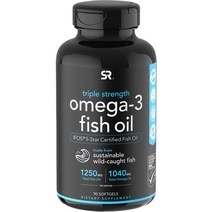 SR 스포츠리서치 트리플 스트렝스 rTG 오메가3 EPA DHA 1250mg 토코페롤 피쉬 오일 젤라틴 알래스카오메가3 오마비, 2. 90 소프트젤