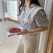 셜리 봄 여름 레이스 빅카라 꽃무늬 플라워 블라우스 데이트룩 데일리룩 20대여자 30대여성 44 66사이즈여성쇼핑몰 르뚜앙
