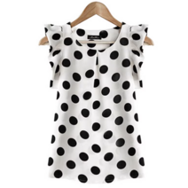 땡땡이 블라우스 도트 뜨거운 여성 패션 여름 캐주얼 라운드 넥 반팔 셔츠 탑 쉬폰