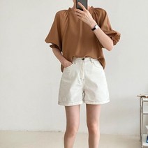 브이와이 VY 여자 V넥 에이라인 민무늬 반팔블라우스 티셔츠