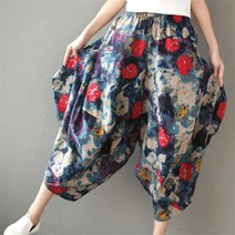 WAWAMOM(특허브랜드) 여성 여름 칼라 패턴 린넨 똥싼바지 배기팬츠 BYX10