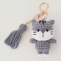 JW손뜨개 귀여운 동물 키링 (곰 토끼 고양이) 만들기 패키지, 그레이고양이