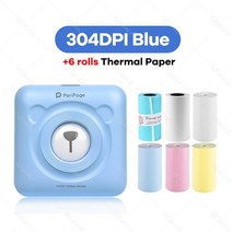 미니 프린터 프린터기 Peripage A6 304DPI 미니 블루투스 노트 라벨 스티커 프린터 가정 사무실용 컬러 용, 304BL 6Color
