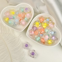 아크릴 투명 반투명 투톤 꽃 비즈 (6개), 연하늘(6개)