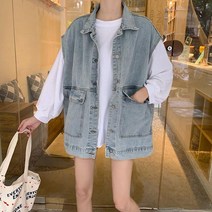 제이제이헤라 여성 루즈핏 데님 청 조끼 V-19