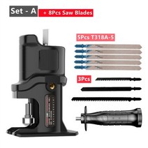 컷쏘 컷소 직소기 충전식 전기톱 휴대용 왕복 톱 어댑터 전기 드릴 수정 전기 직소 곡선, set-a 8pcs 블레이드