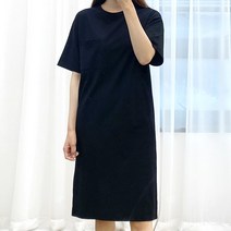 스토리원 여성 레터링 자수 미디 원피스 반팔 롱 티셔츠 WM-OP167