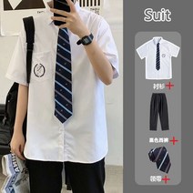 여름반팔티세트 DK 유니폼 반팔셔츠 여성 학원 무드 넥타이 와이셔츠 와이드 루즈핏 교복 커플 정장바지 4997753832