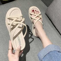 제이슈즈 크로스 스트랩 통굽슬리퍼 굽4cm