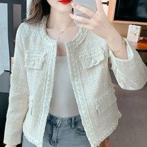 트위드자켓 여성 봄 가을 청 가죽 자켓 정장 노카라 숏 하객룩 클래식 구슬 격자
