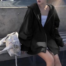 최신 oversized zip up hoodie women plain korean, 5-검은색