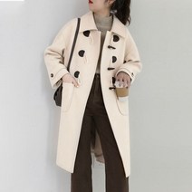 떡볶이코트 여성 더플코트 울 혼방 솔리드 레트로 혼 버튼 아웃웨어 어 프레피 스타일