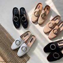 2.8cm 스웨이드 블로퍼 가죽 여성 실버링 뮬 슬리퍼