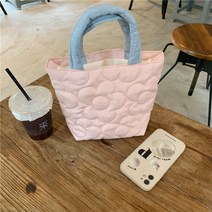 브랜드 디자이너 퀼트 코튼 패딩 플라워 패턴 탑 핸들 가방 여성용 작은 지갑 및 핸드백 스티칭, 분홍색