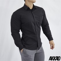 AKKAD 린넨 라이크 면 스판 와이셔츠 남자 몸좋아보이는 슬림 머슬핏 헬창