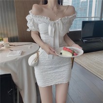 오프숄더 여름 여성 인싸템 매너 오픈숄더 슬림핏 가리다 고기 밴딩 퍼프소매원피스 824937087