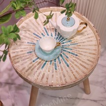 전통찻상 손님 술상 레트로 좌식 대나무 반상 자개, 라운드 이그조틱 스타일 35x높이 35cm
