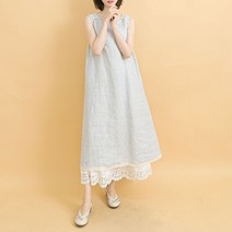 스트라이프 백리본 린넨 원피스