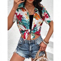 하와이안 휴양지 열대 프린트 앞 버튼 셔츠460651