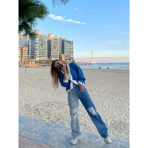 반반 언발 데님 청바지 (지니핏) 여성 찢청 연청 진청 트임