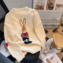라쿤니트 여성 우아한 토끼 패턴 니트 풀오버 긴 소매 탑 점퍼 여성용 겨울 의류 2022