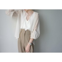 프랑스 복고풍 프리미엄 패션 조커 오간자 블라우스! 스티퍼 재킷 카디건 자외선 차단제 22SS