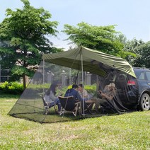 터널텐트 카 사이드 캐노피 자율 주행 캠핑 다기능 자동 속도 오픈 캠핑카 루프, 메쉬 테일 텐트(다크그린)