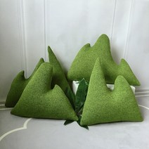 핸드메이드 산 모양 잔디 니트 쿠션 인테리어 등받이 입체 쿠션, 그린
