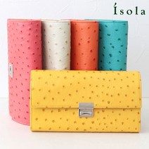 아이솔라 isola 지갑 가르손 오스트리치 형 눌러 긴 지갑 1221 카드 넣어 많은 수납 다기능 핑크 소가죽 가죽 금운 세련된 귀여운 여성