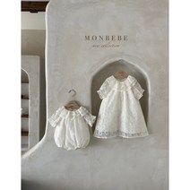 여름 베이비 아기 백일 6개월 돌전후 키즈 몽베베 마가렛슈트원피스 자매룩 레이스프릴 촬영