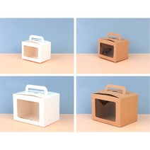 투명창 미니 케이크 상자 조각 케이크 케이스 단상자 크라프트 박스 쿠키 구디백 포장 용기 답례떡 백일떡 수제청 큰 선물 화이트 수능 디저트 답례품 베이킹 조립 손잡이 기프트, 소 - 브라운