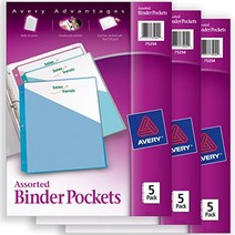 Avery Binder Pockets Assorted Colors 8.5” x 11” Acid-Free Durable 15 Total Slash Jackets 3 Pac, 1