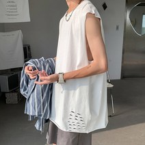 트렌드 순면 조끼 남자 여름 헐렁한 운동 헬스 농구 얇은 속건 민소매 티셔츠 구멍 난 옷