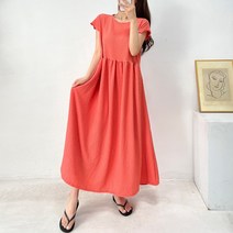 빅사이즈 시원한 썸머 오버핏 반팔 롱 원피스 지지미 3color
