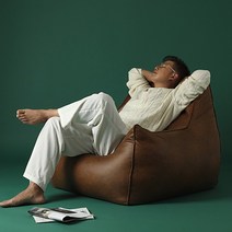 [이벤트 스툴 제공] 플래지어 톰 하이백 기능성 가죽 1인용 빈백 소파, 빈티지 블랙