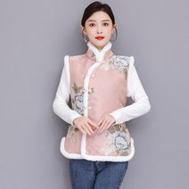 중년 여자 퍼 카라 개량 퓨전 한복 법복 조끼 66사이즈 여성 따뜻한 데일리 무속인 코디